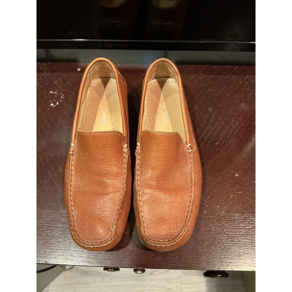 Bacco Bucci Mens Tan Pebbled Leather Driving Loafers Slip On Moccasins Shoes